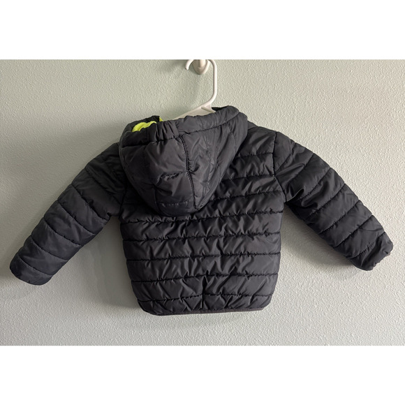 Nike Toddler Boys Puffer Coat Jacket Size 18 Months Hooded Gray/Neon - Picture 4 of 5